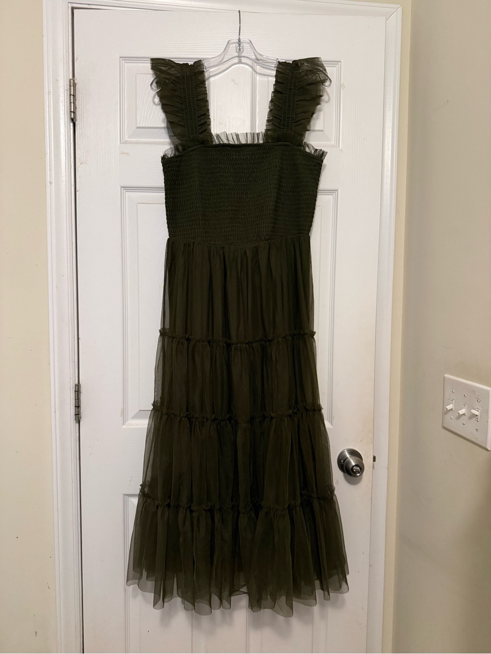 Baltic Born Olive Tiered Tulle Emma Dress with Ruffled Straps